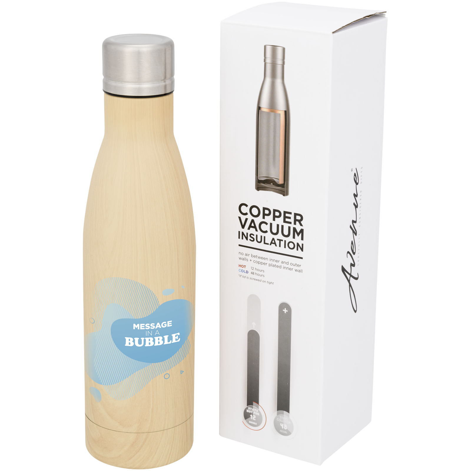 Bidón con aislamiento de cobre con diseño de madera de 500 ml Vasa
