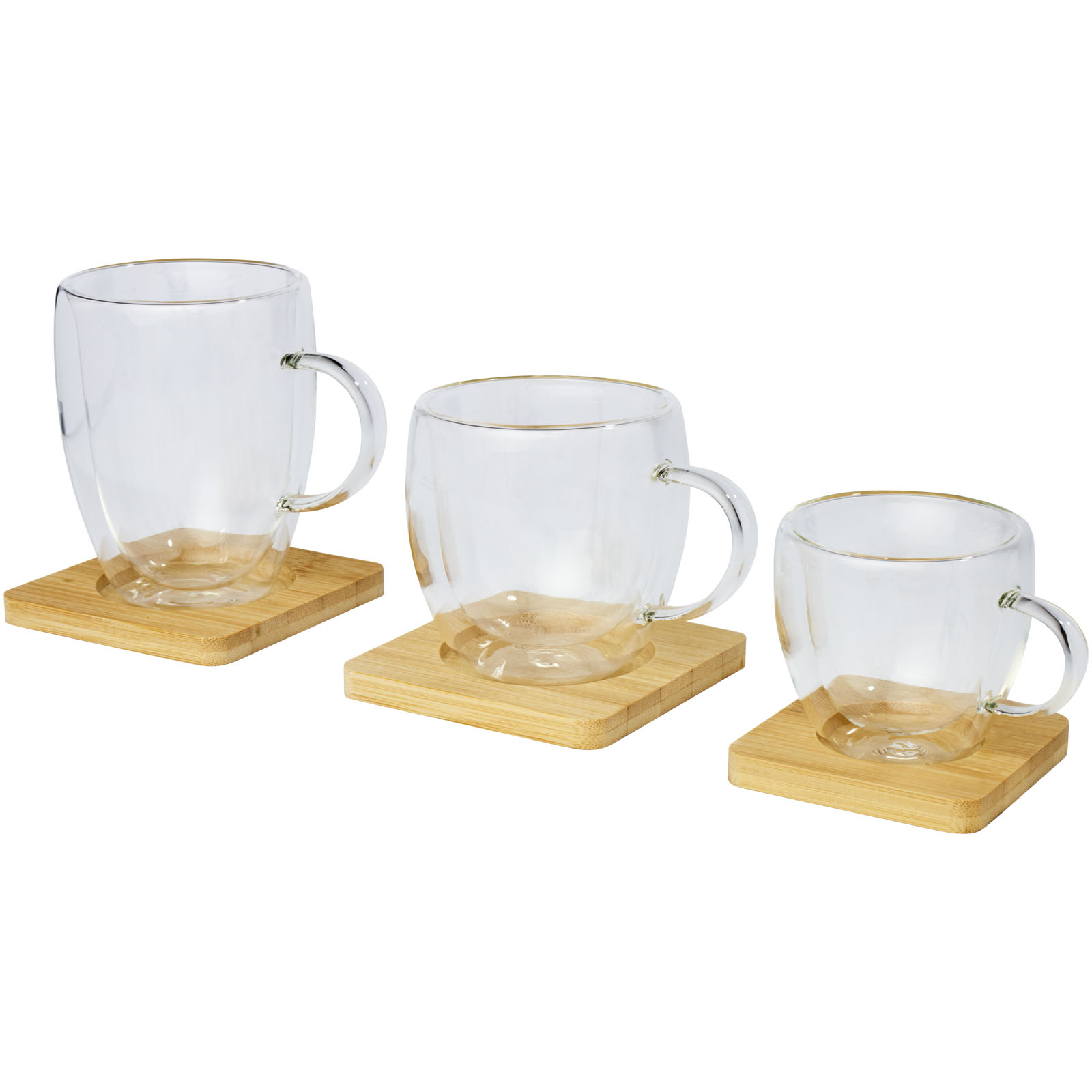 Dos tazas de vidrio de doble pared de 250 ml con posavasos de bambú Manti
