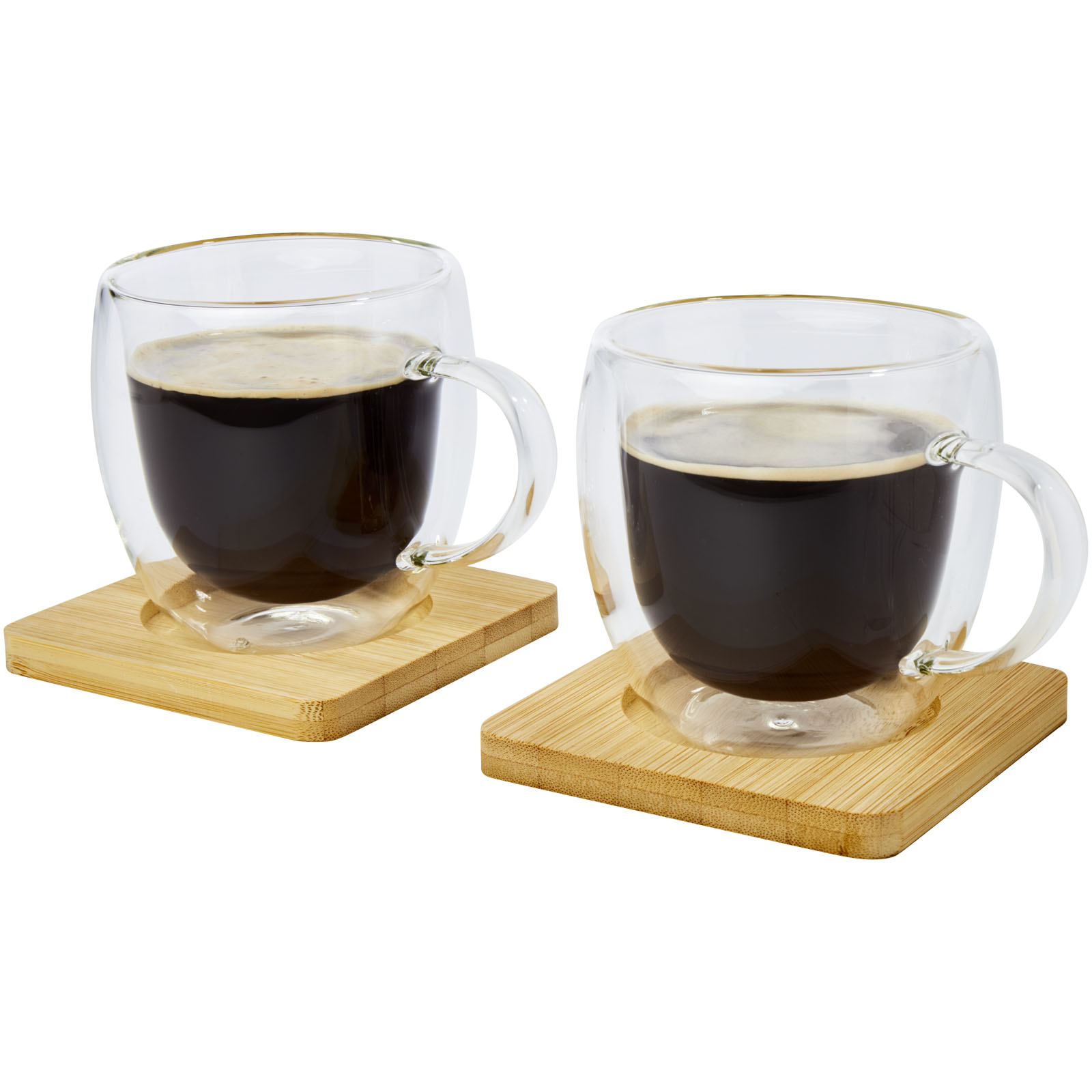 Dos tazas de vidrio de doble pared de 250 ml con posavasos de bambú Manti