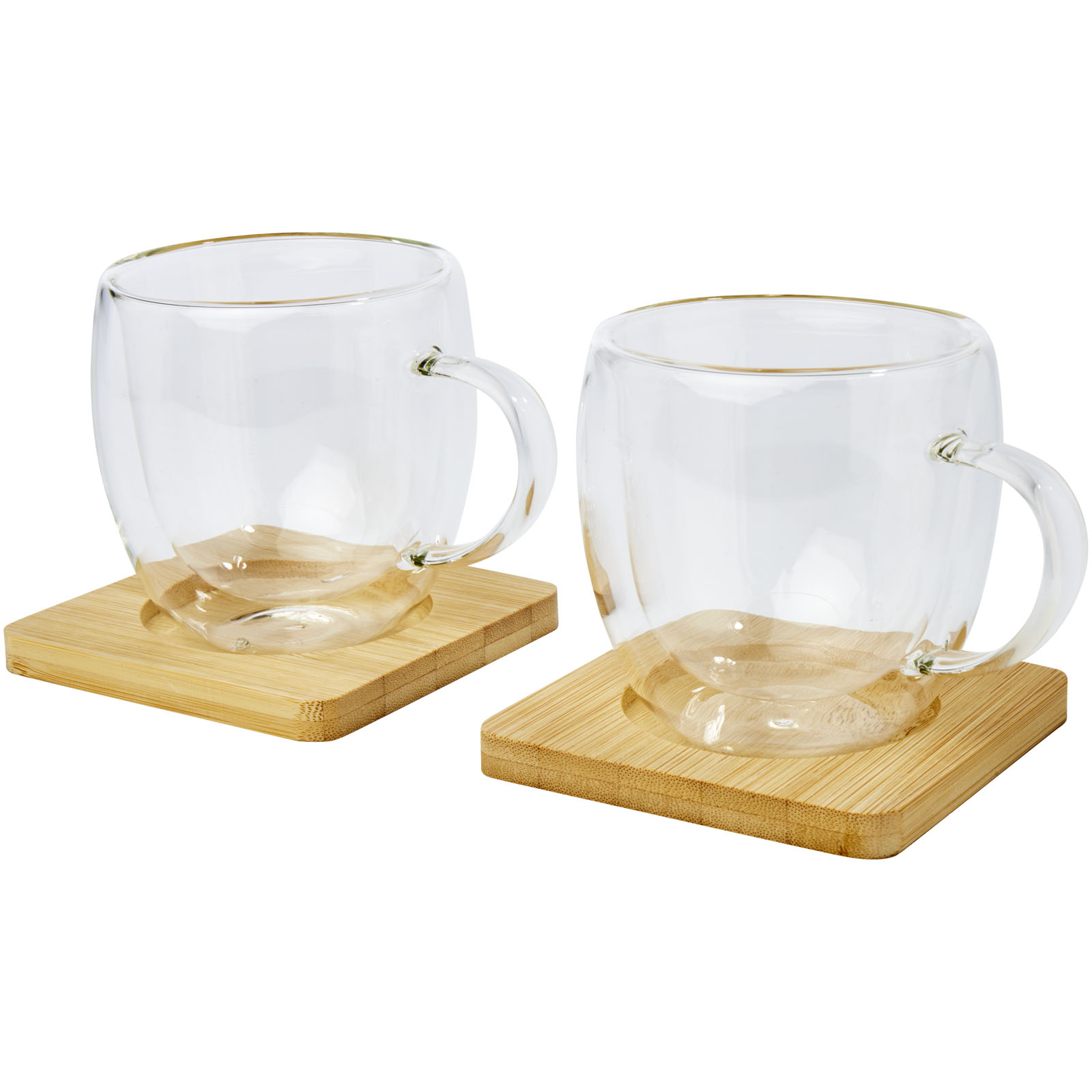 Dos tazas de vidrio de doble pared de 250 ml con posavasos de bambú Manti