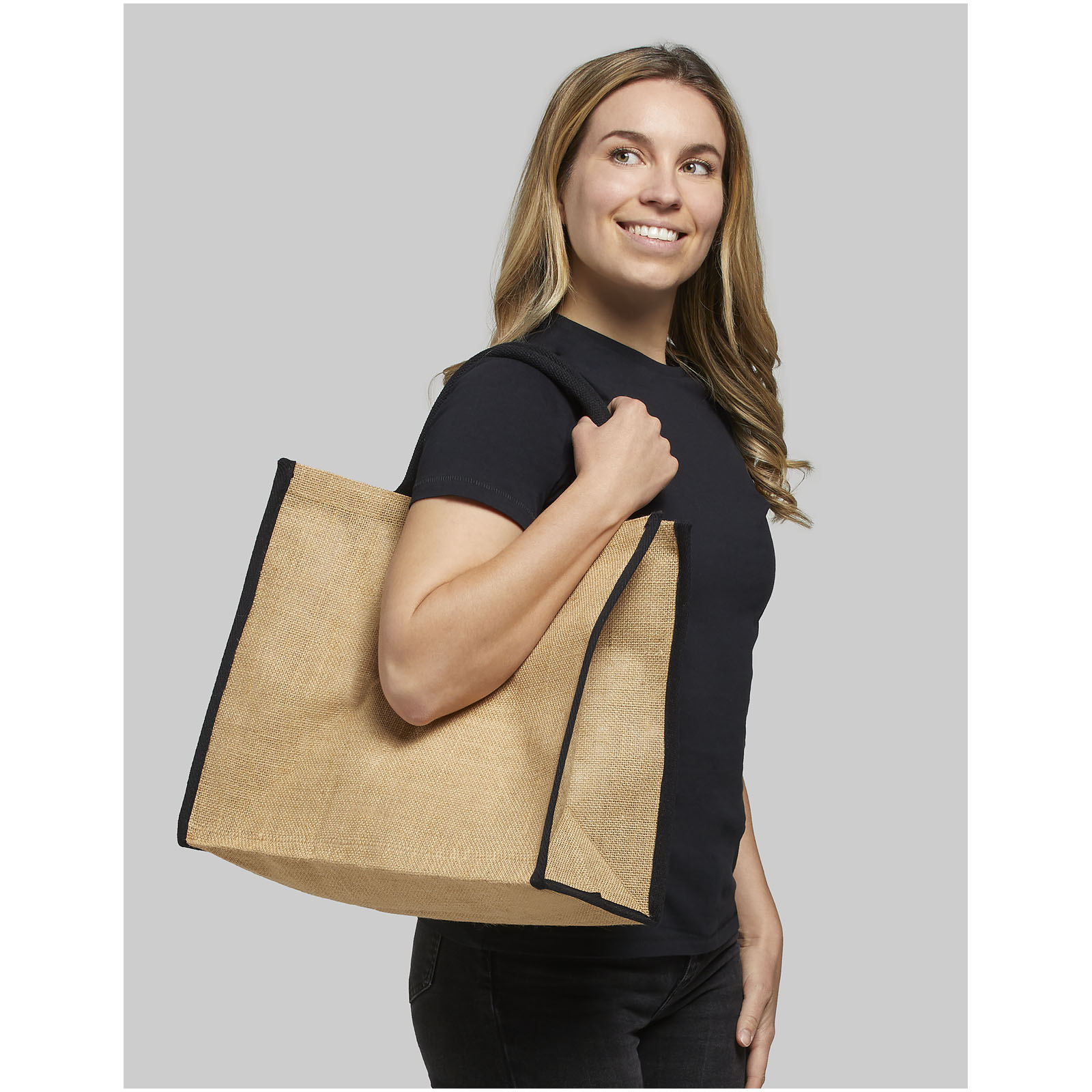 Bolsa Tote de yute con bordes contrastados Harry