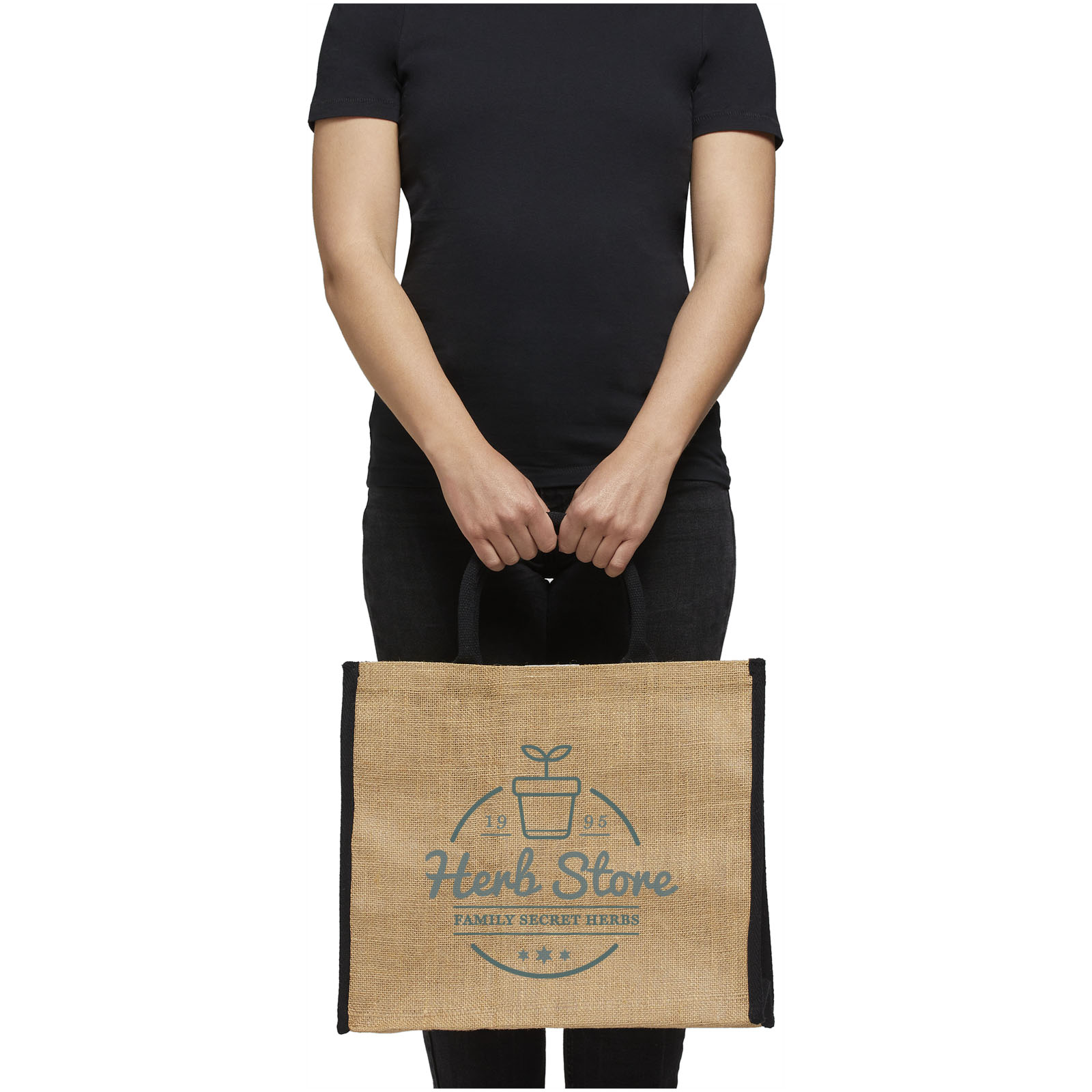Bolsa Tote de yute con bordes contrastados Harry