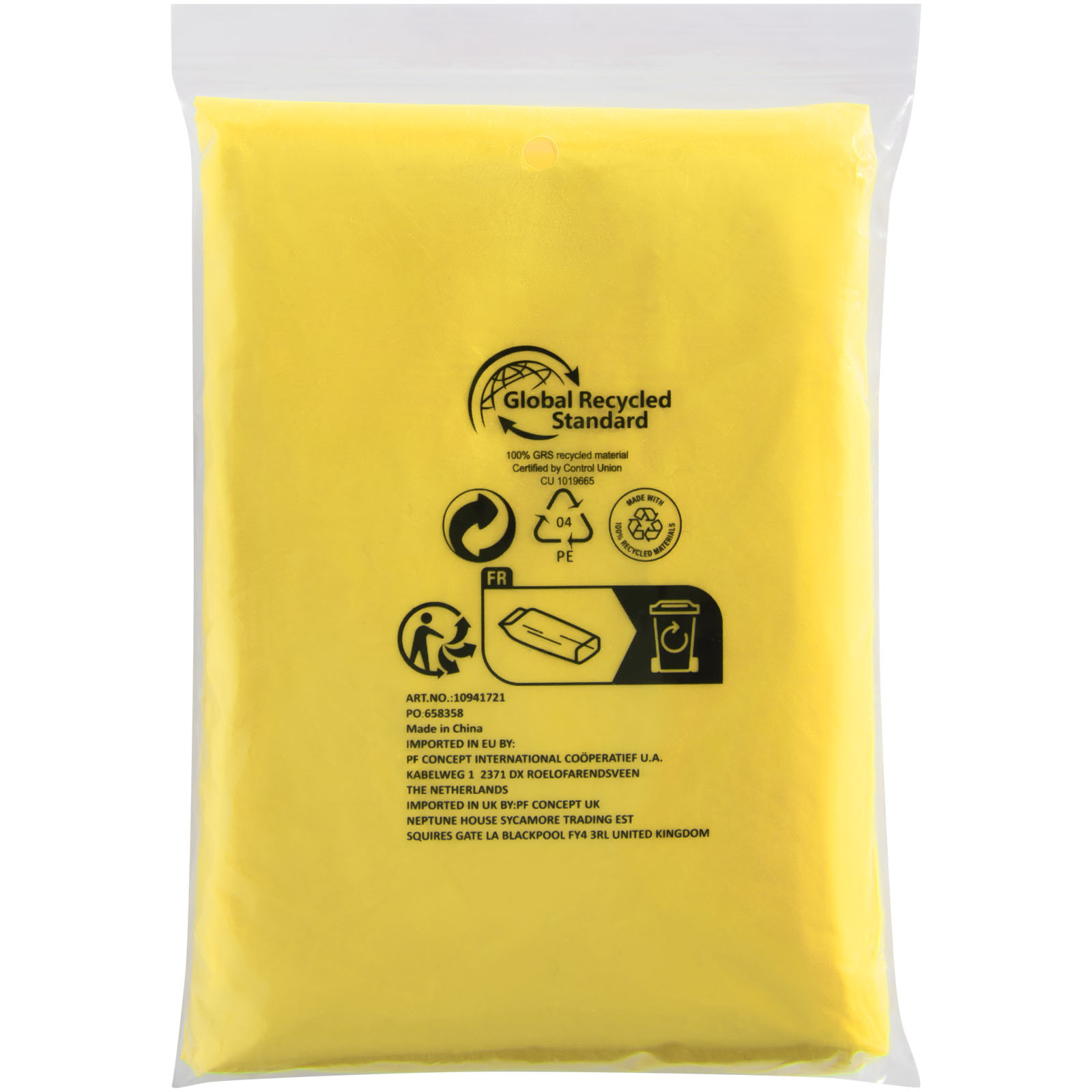 Poncho de lluvia desechable de material reciclado con bolsa de almacenamiento Mayan