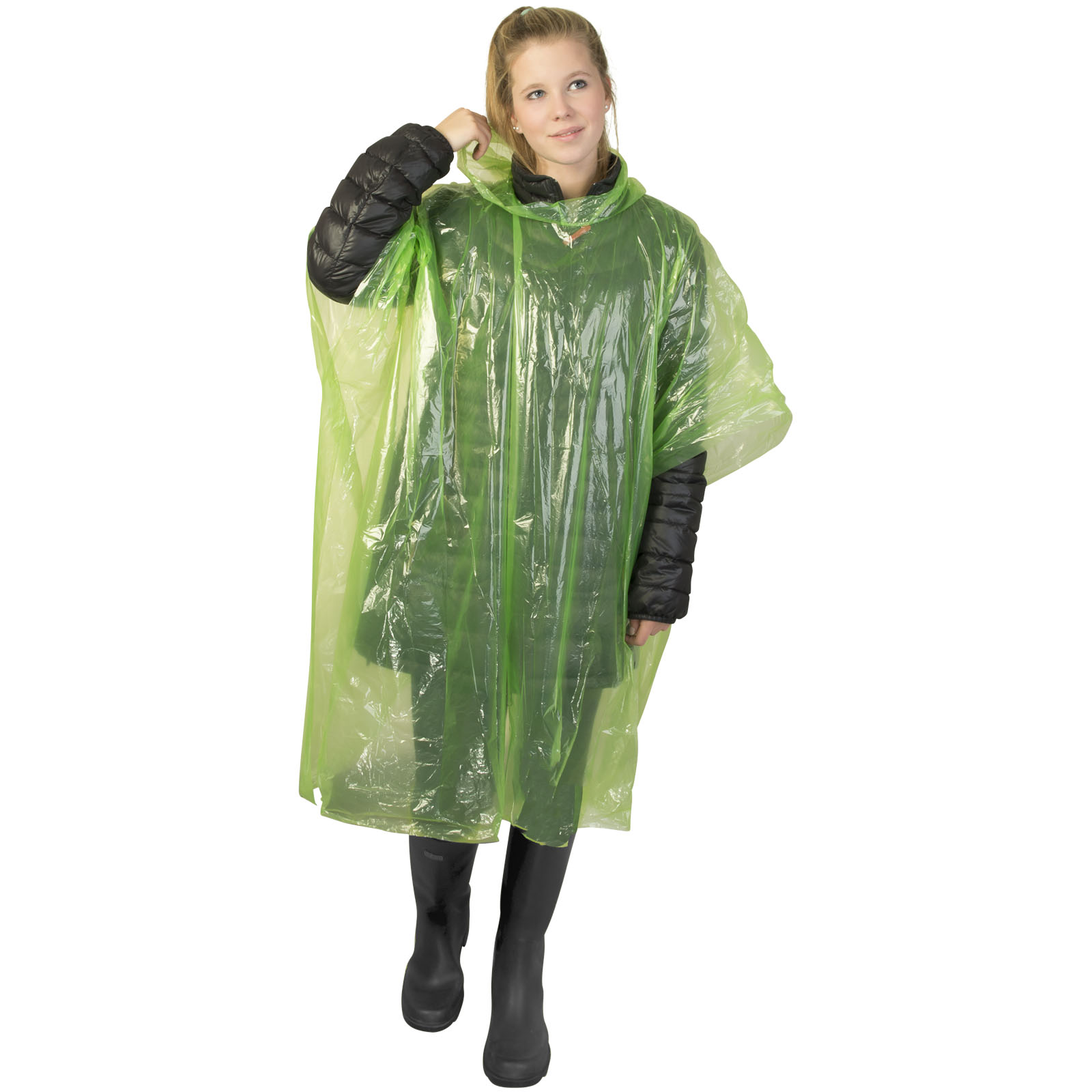 Poncho de lluvia desechable de material reciclado con bolsa de almacenamiento Mayan