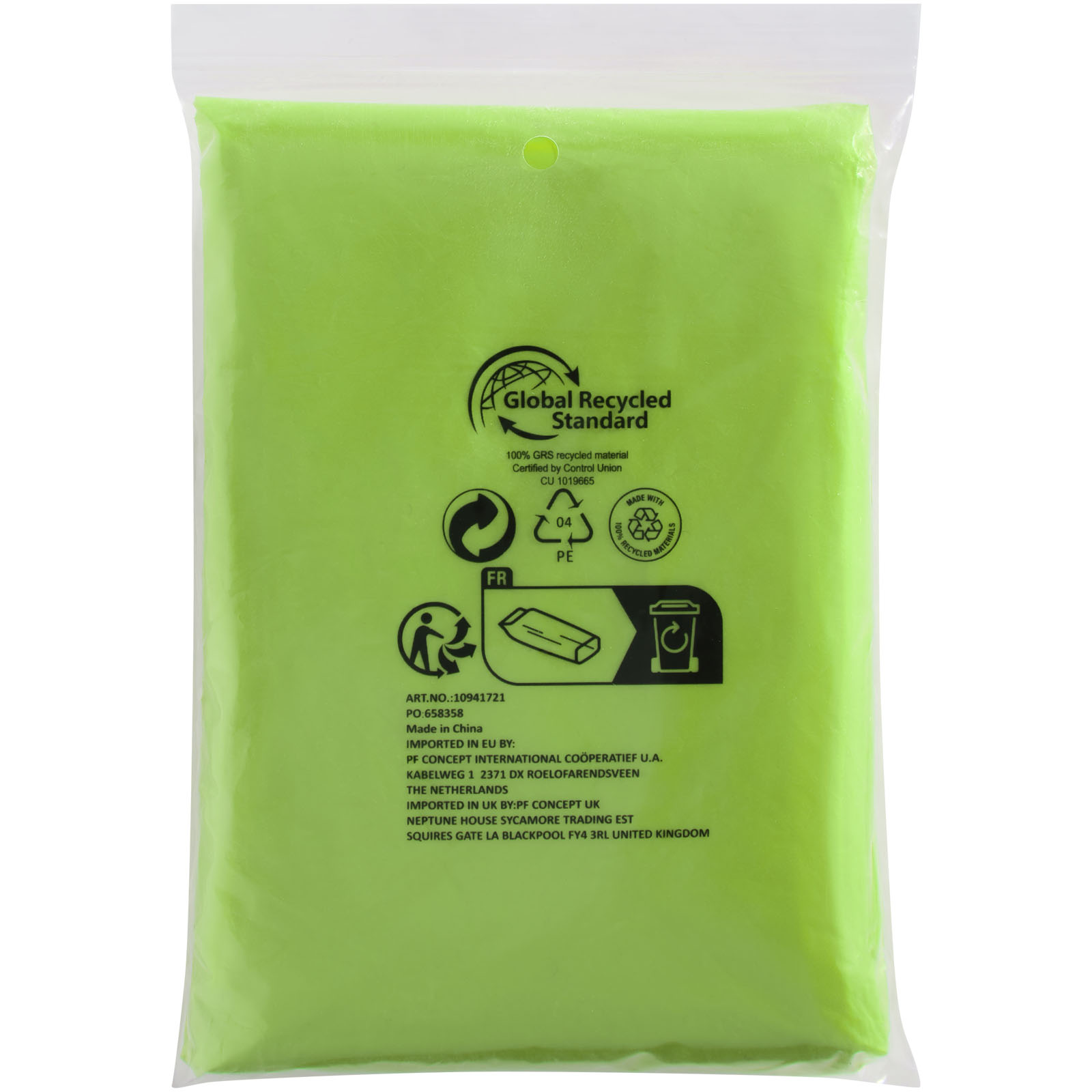 Poncho de lluvia desechable de material reciclado con bolsa de almacenamiento Mayan