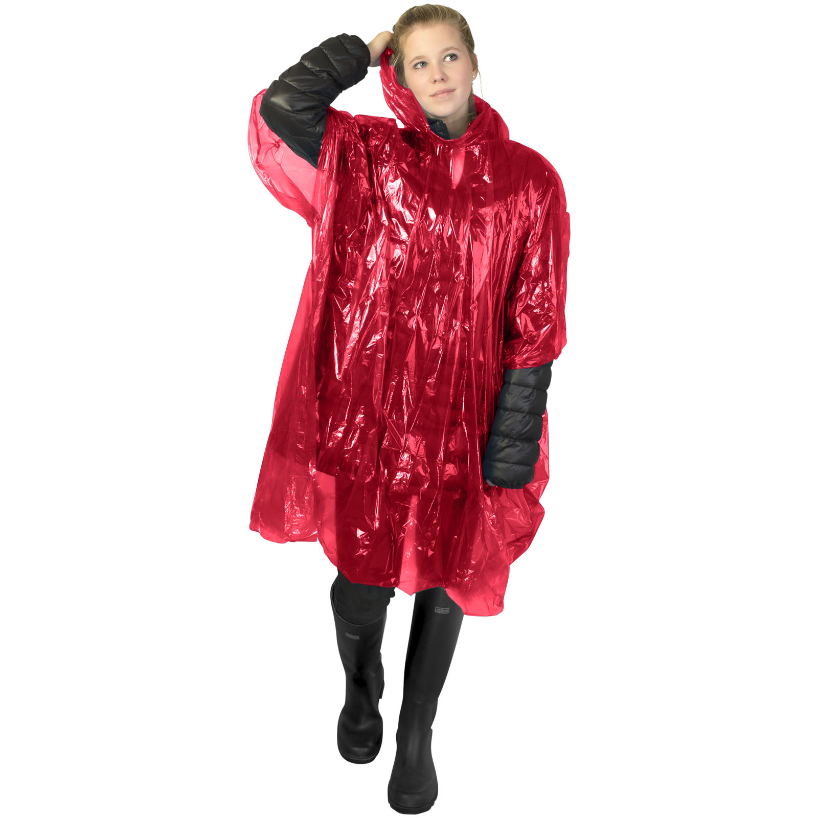 Poncho de lluvia desechable de material reciclado con bolsa de almacenamiento Mayan