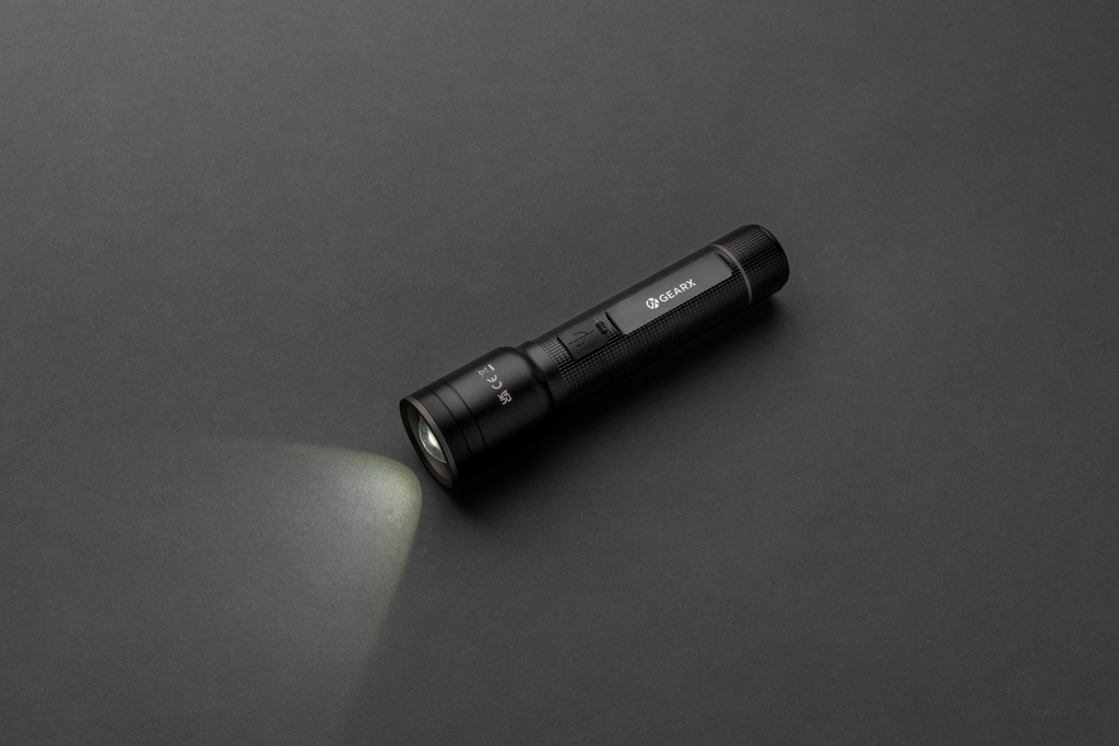 Linterna resistente recargable USB de aluminio reciclado RCS