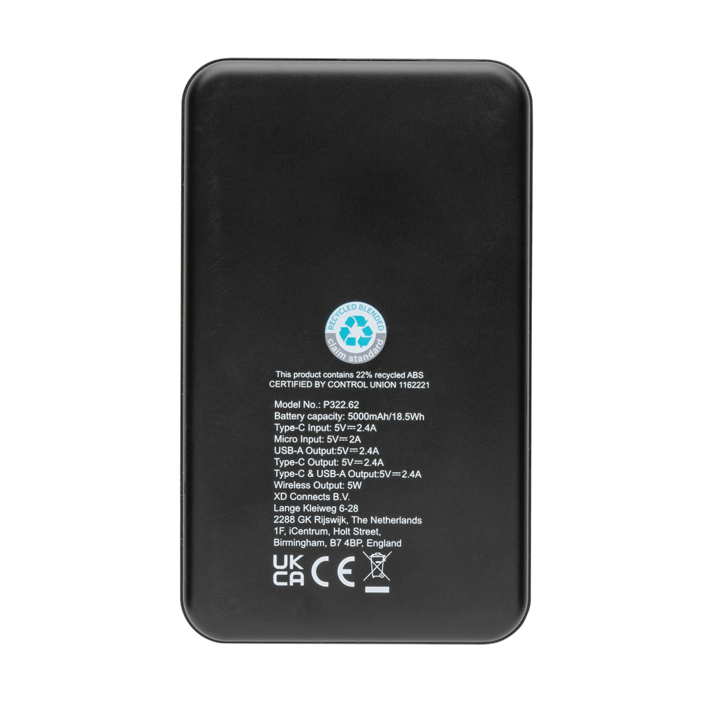 Batería inalámbrica 5W plástico RCS reciclado 5.000 mAh