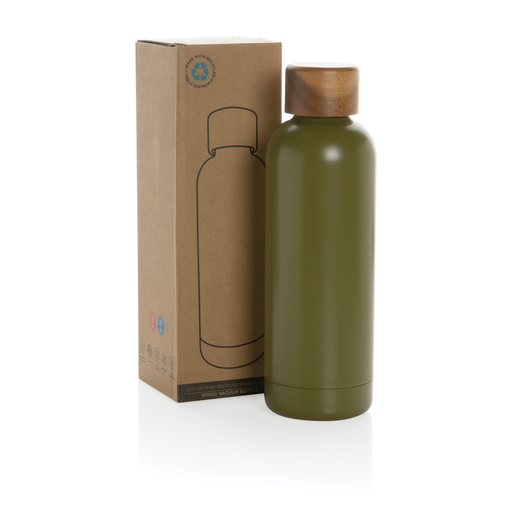 Botella Wood de acero inoxidable reciclado certificado RCS
