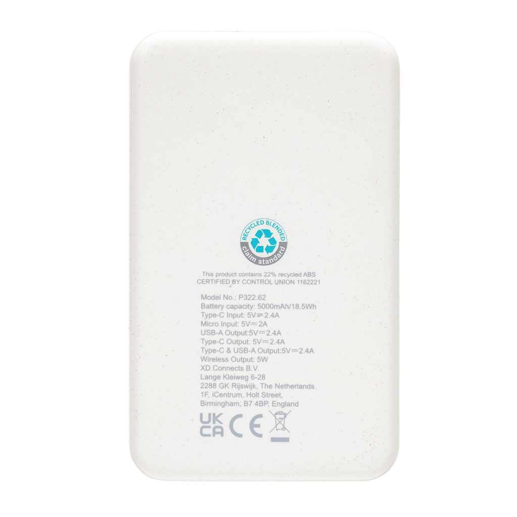 Batería inalámbrica 5W plástico RCS reciclado 5.000 mAh