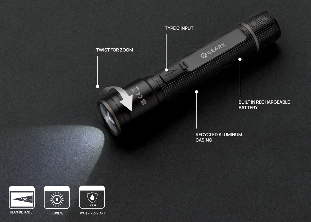 Linterna recargable USB Gear X RCS de aluminio reciclado
