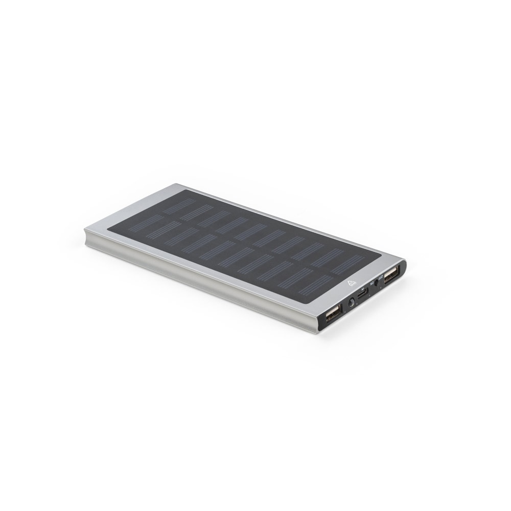 CLERK. Power bank 8'000 mAh con panel solar en aluminio 100% reciclado