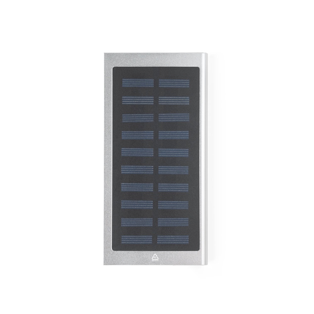 CLERK. Power bank 8'000 mAh con panel solar en aluminio 100% reciclado