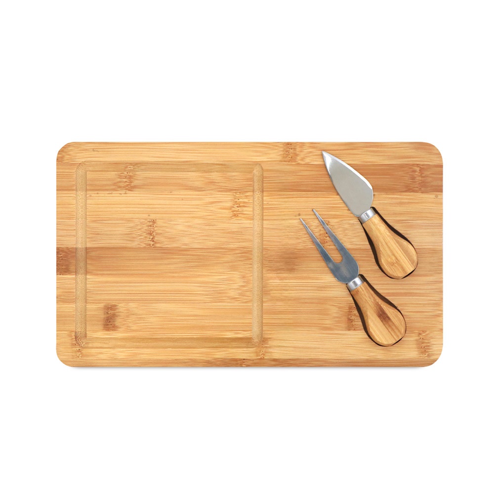 WOODS. Tabla de quesos de bambú. Incluye 2 utensilios fabricados en bambú y acero inoxidable