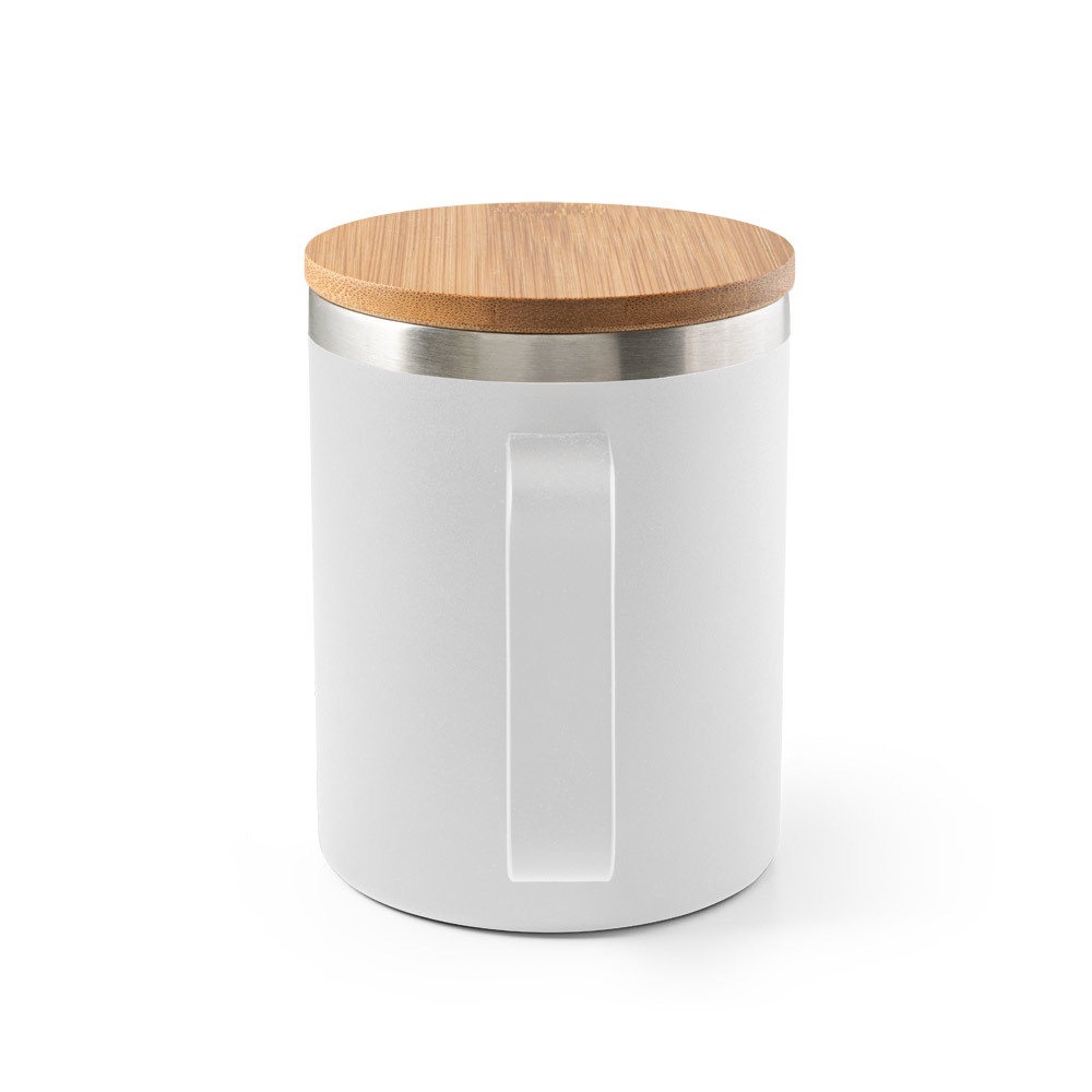 LAUDA. Taza de acero inoxidable 90% reciclado con tapa de bambú 420 mL