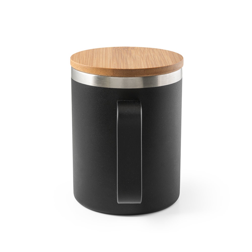 LAUDA. Taza de acero inoxidable 90% reciclado con tapa de bambú 420 mL
