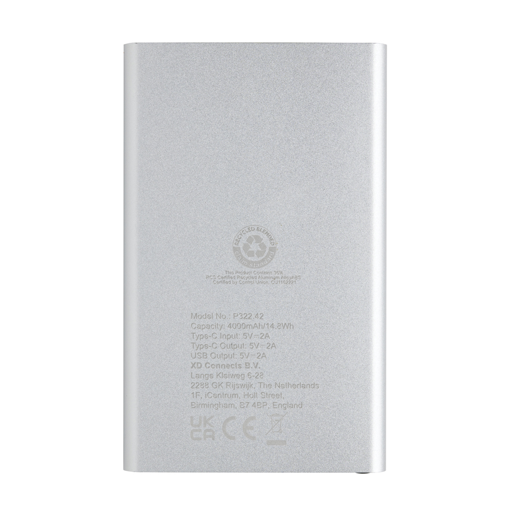 Powerbank plástico/aluminio RCS reciclado de 4000 mah tipo C