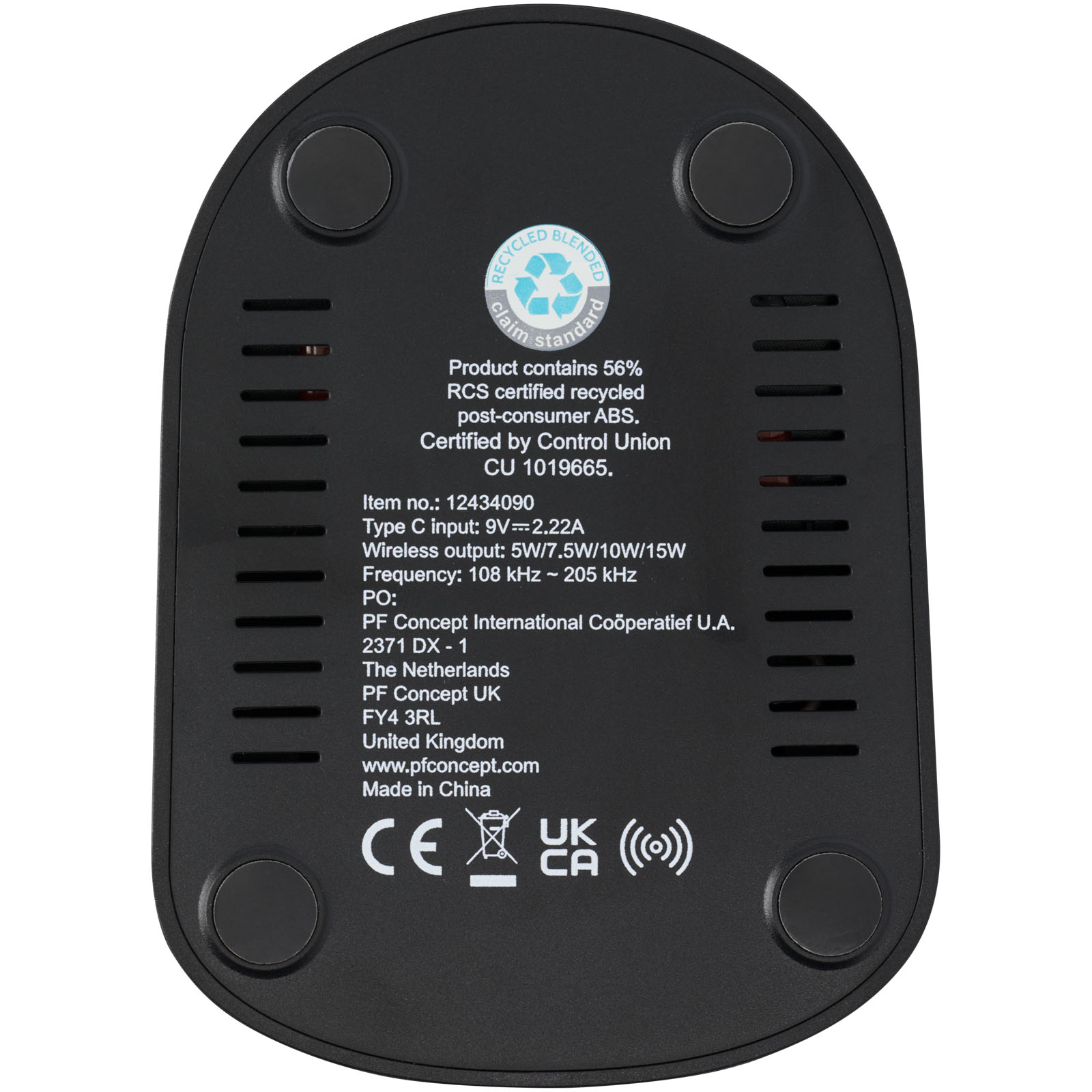 Base de carga inalámbrica con doble bobina de 15W en plástico reciclado con certificación RCS Loop