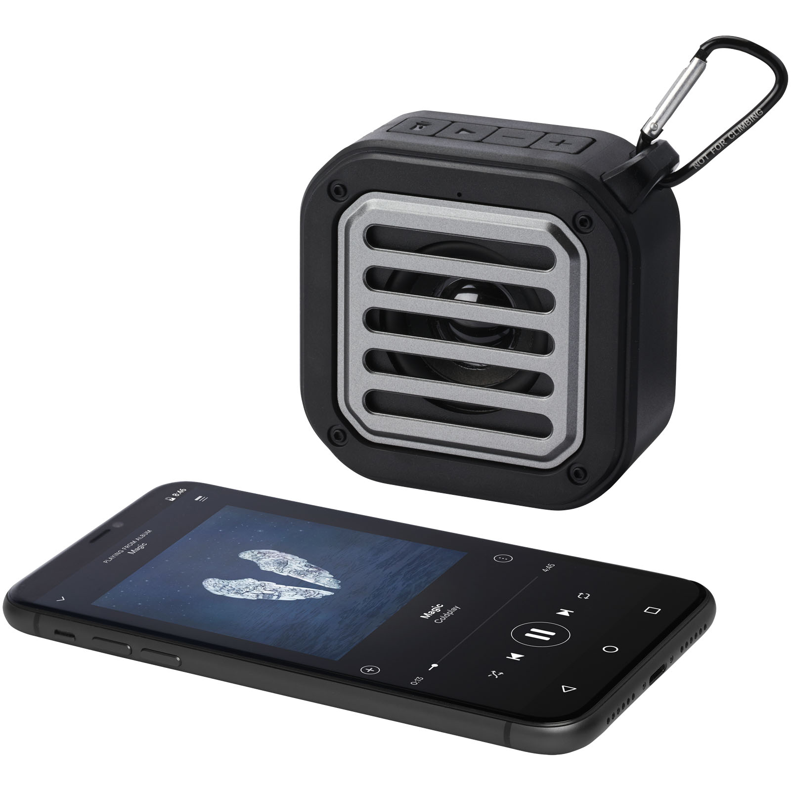 Altavoz solar Bluetooth IPX5 de 3W con mosquetón en plástico reciclado con certificación RCS Solo