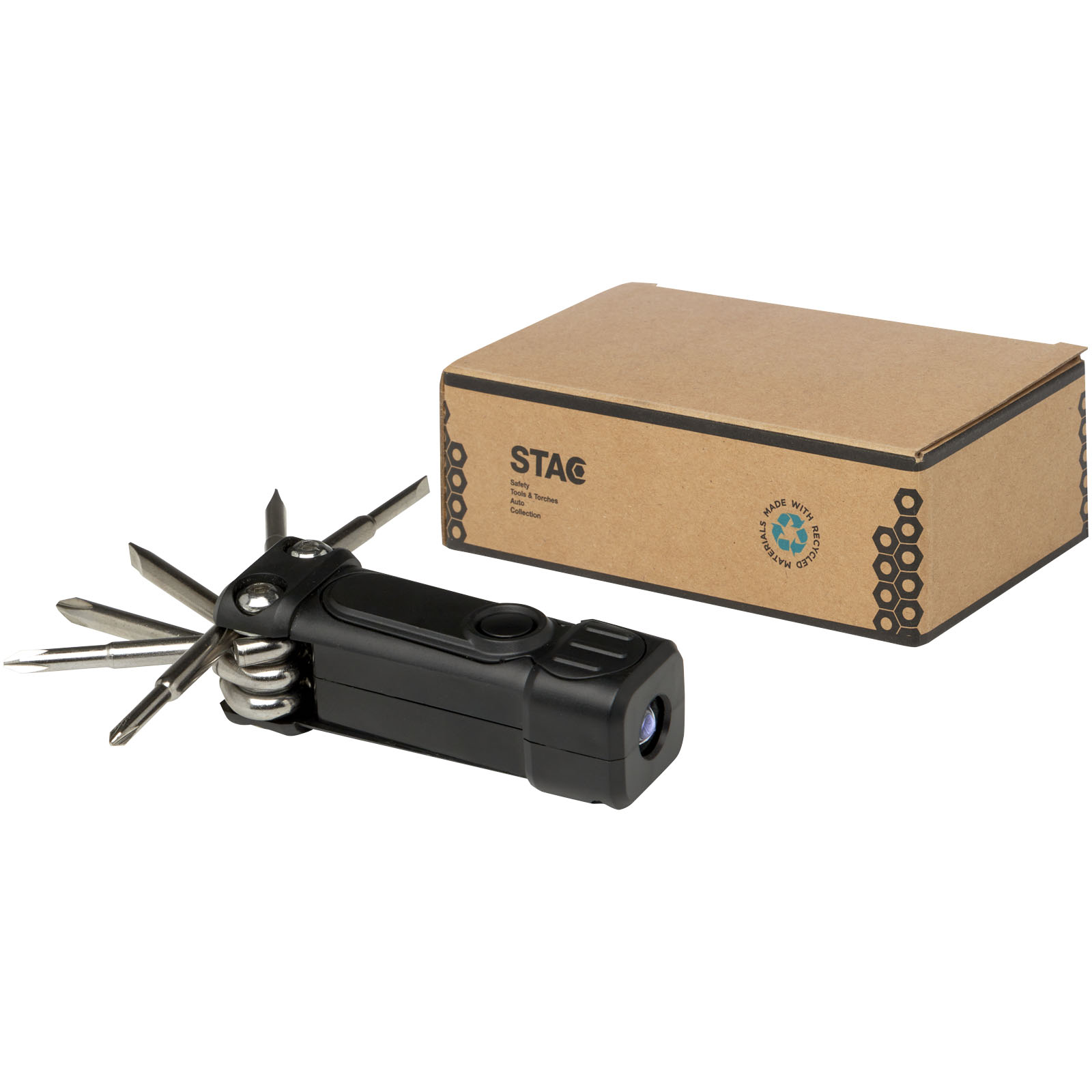 Set de destornilladores de plástico reciclado 8 en 1 RCS con linterna Octo