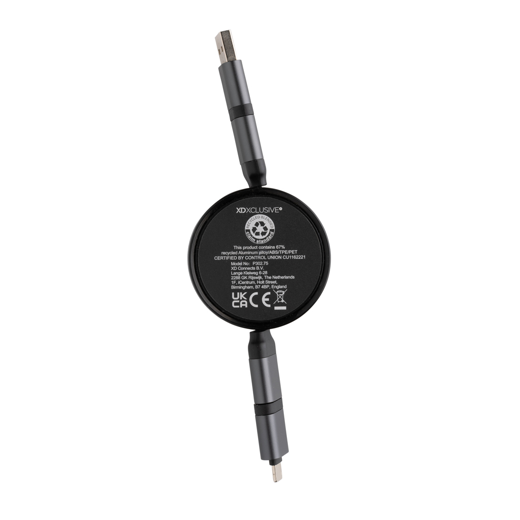 Cable retráctil 6 en 1 de aluminio reciclado Terra RCS