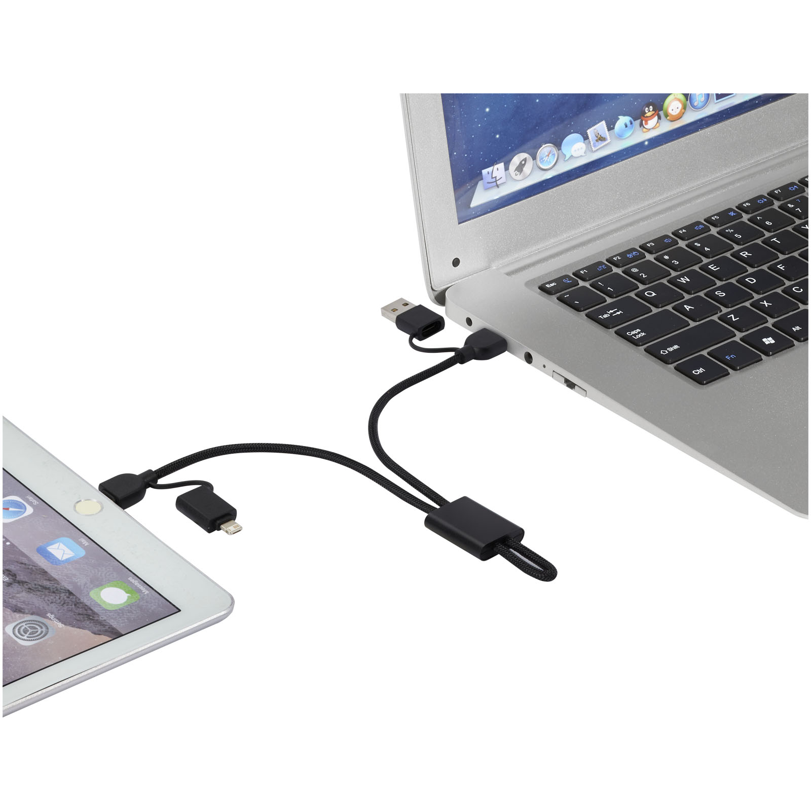 Cable de carga rápida y transmisión de datos 6 en 1 de 45 W en aluminio reciclado con certificación RCS Connect