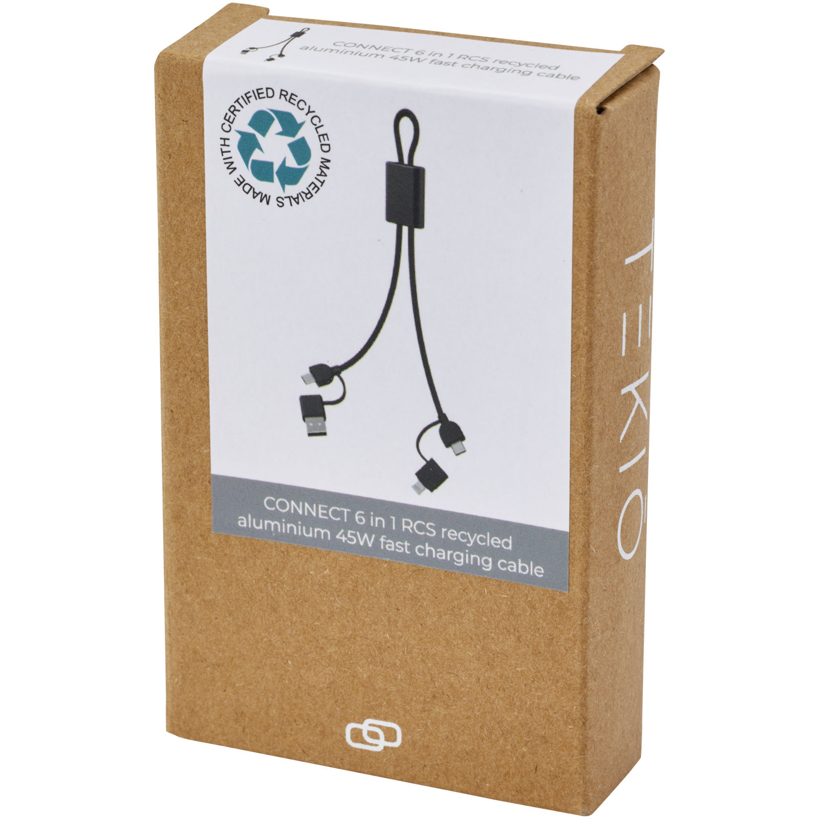 Cable de carga rápida y transmisión de datos 6 en 1 de 45 W en aluminio reciclado con certificación RCS Connect