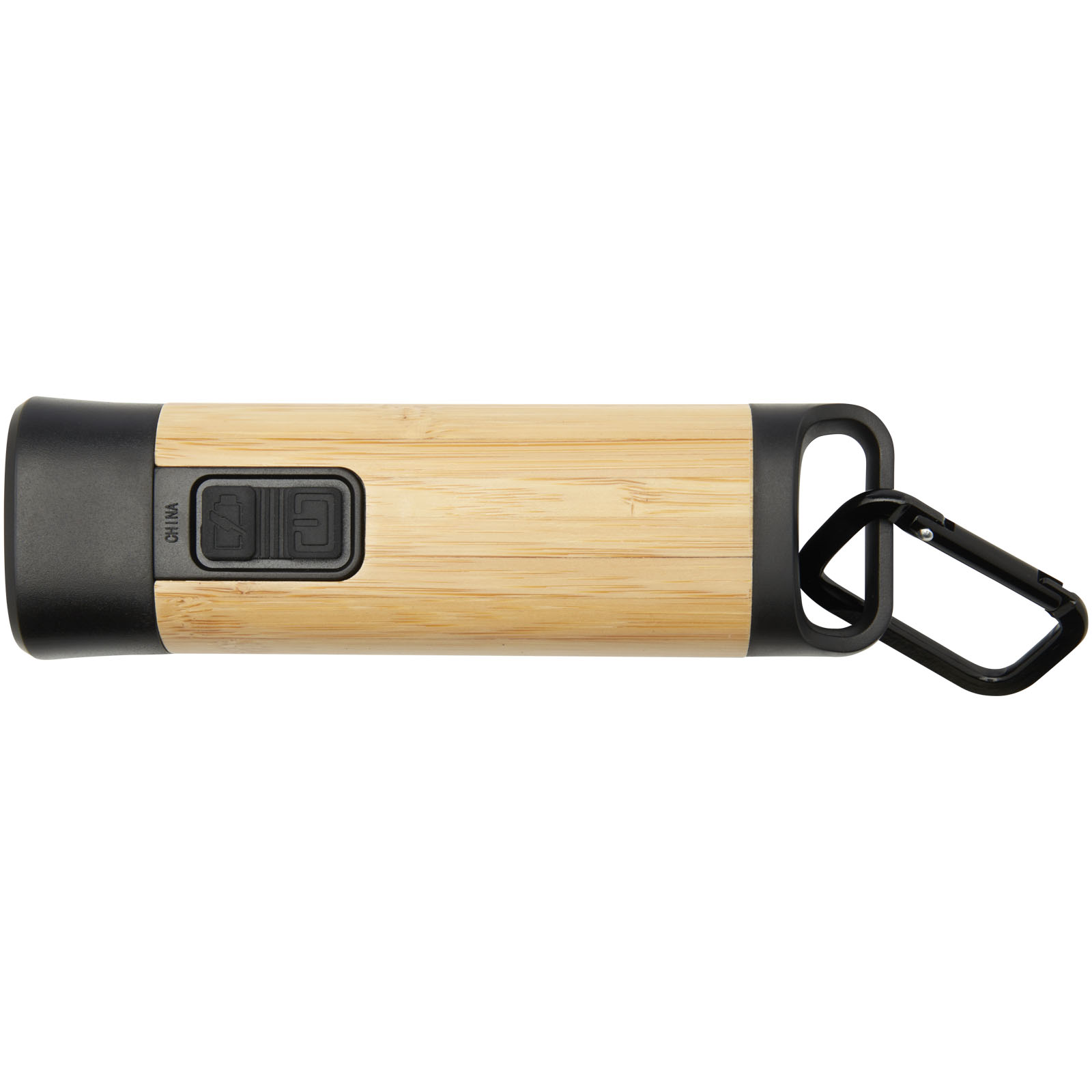 Linterna de plástico reciclado con mosquetón de bambú/RCS Kuma