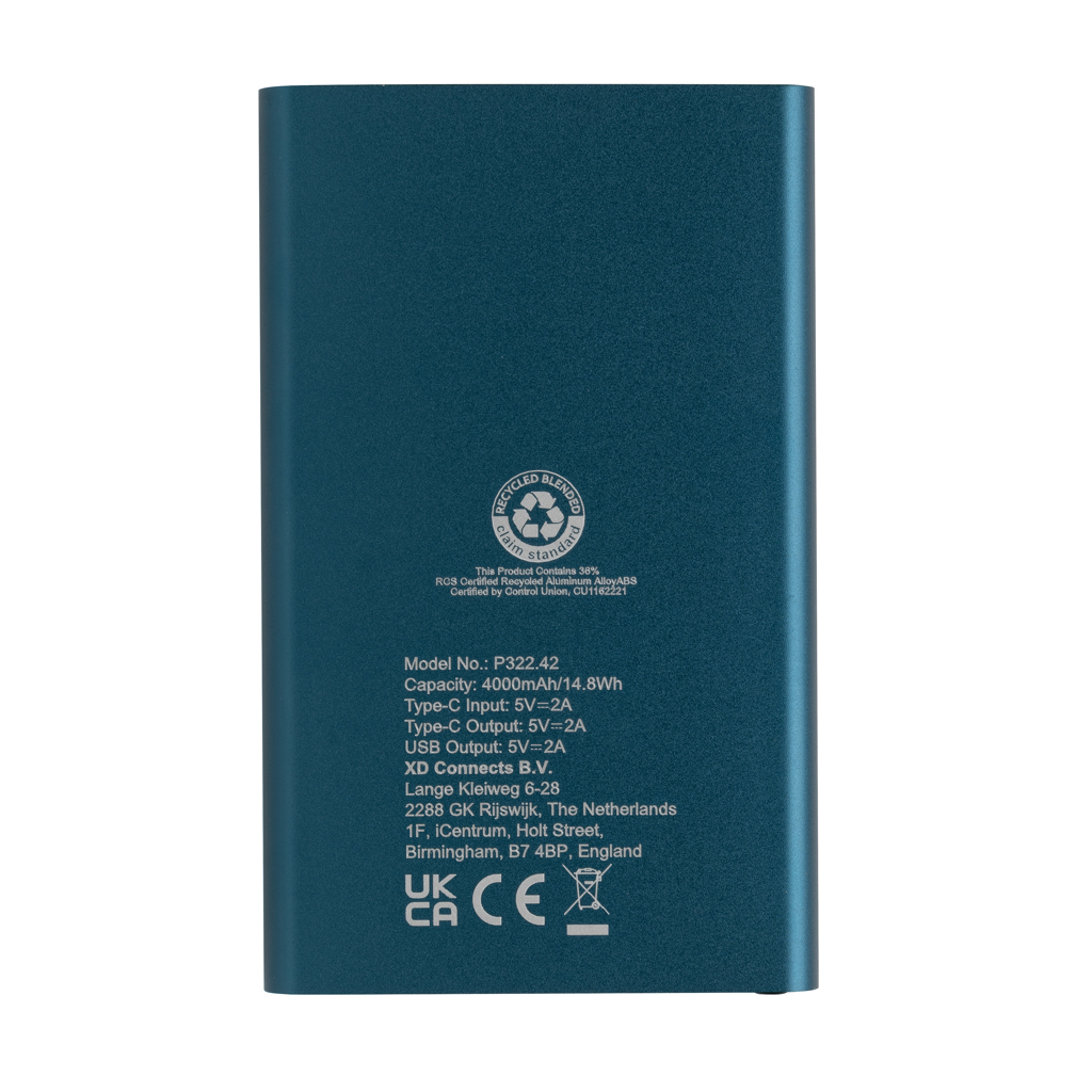 Powerbank plástico/aluminio RCS reciclado de 4000 mah tipo C