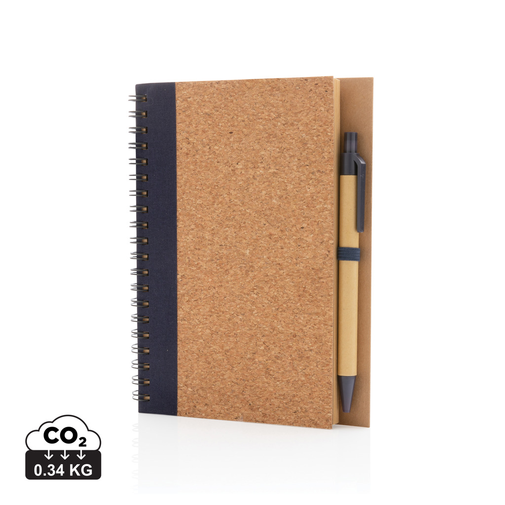Libreta espiral de corcho con bolígrafo