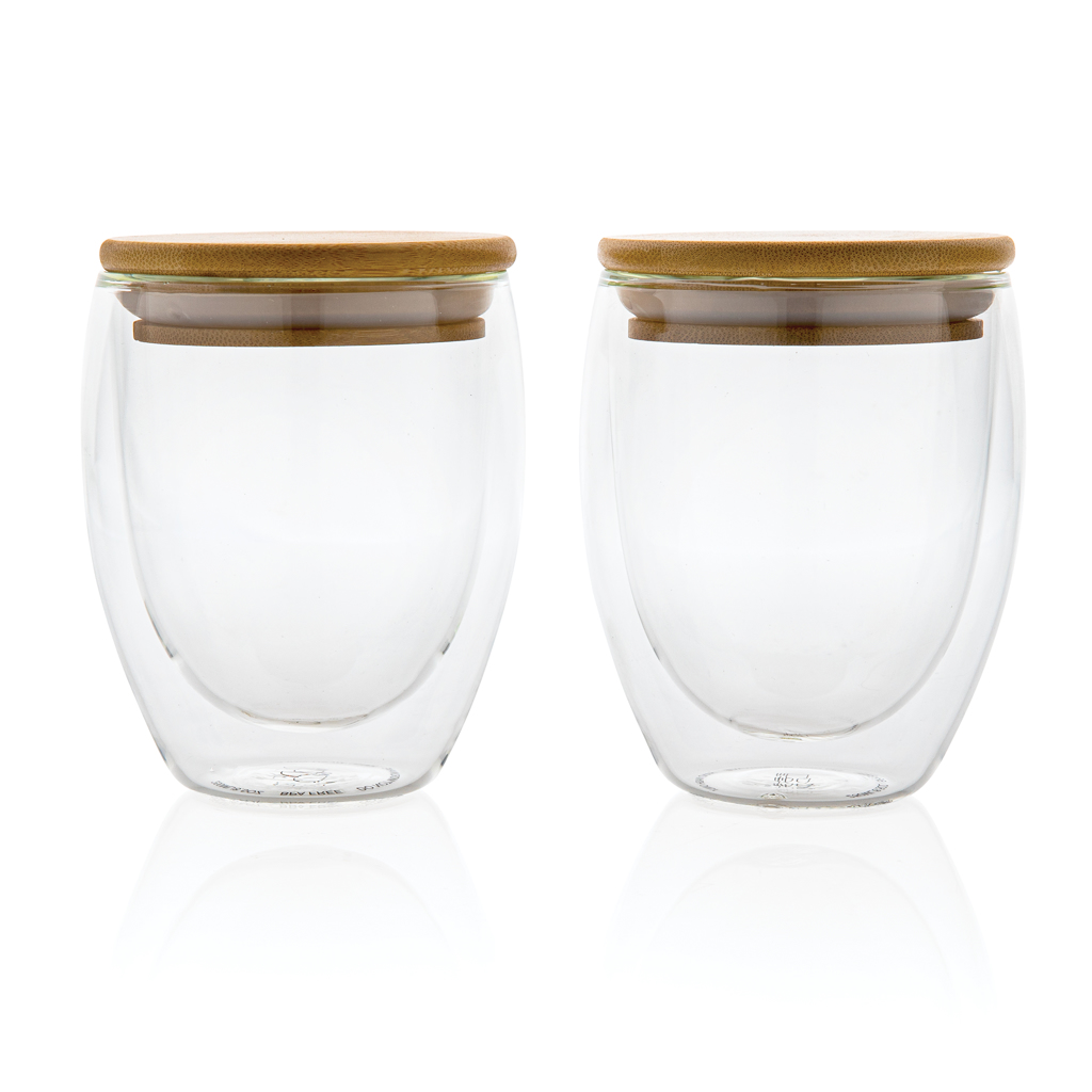 Vidrio de borosilicato de doble pared con tapa de bambú 250m