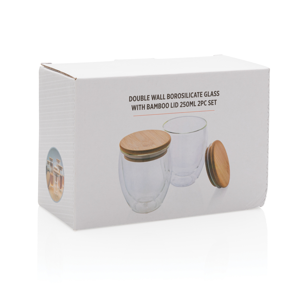 Vidrio de borosilicato de doble pared con tapa de bambú 250m