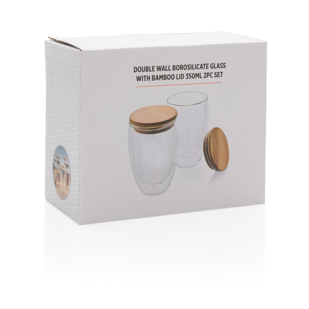 Vidrio de borosilicato de doble pared y tapa bambú 350ml