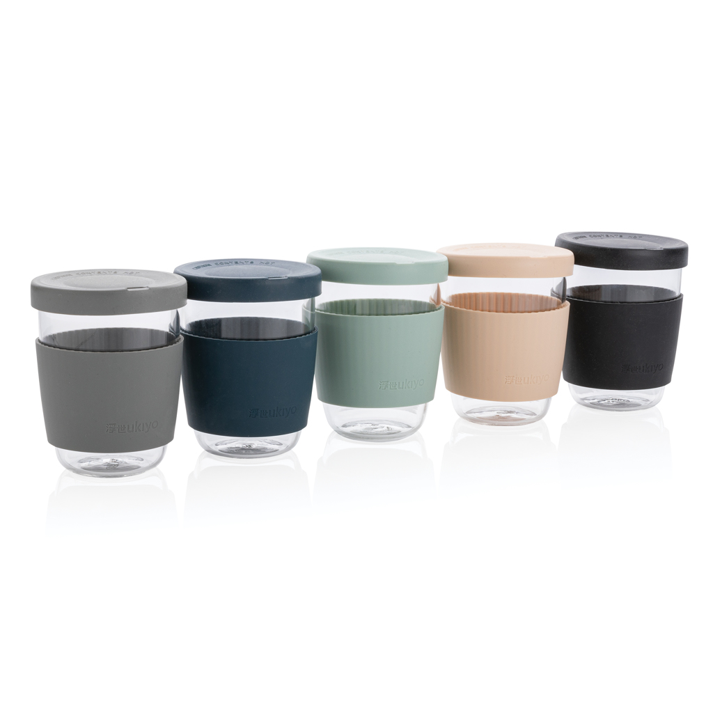 Vaso de borosilicato Ukiyo con tapa y funda de silicona