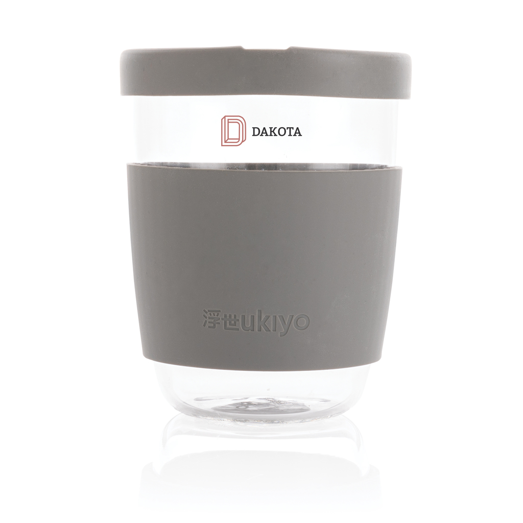 Vaso de borosilicato Ukiyo con tapa y funda de silicona