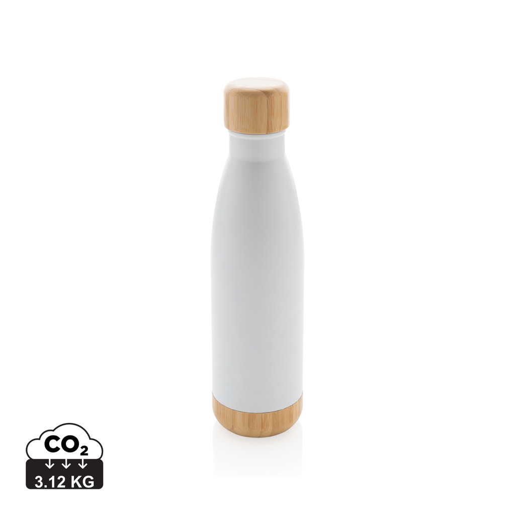 Botella acero inoxidable al vacío con tapa y fondo de bambú