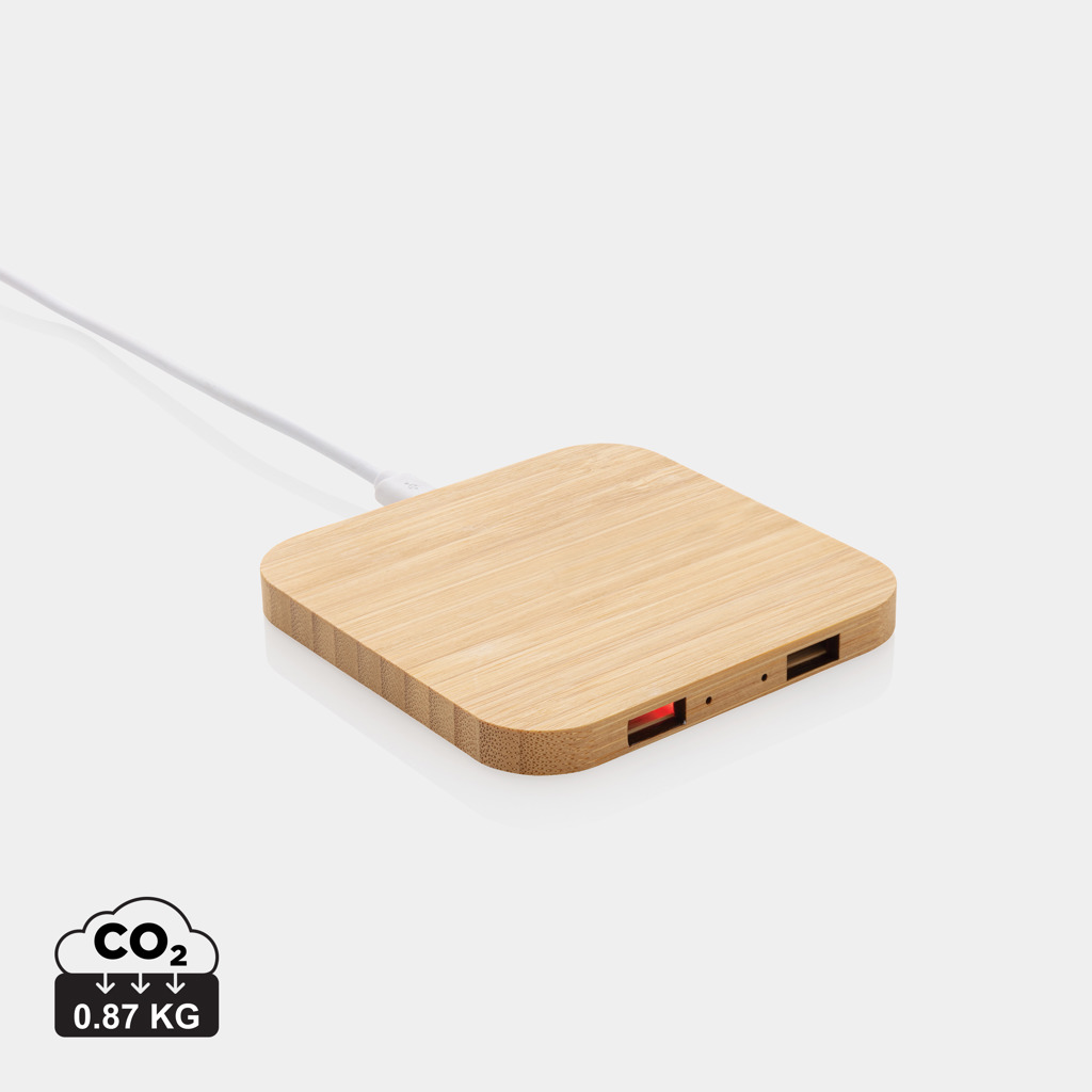 Cargador inalámbrico bambú 10W con USB