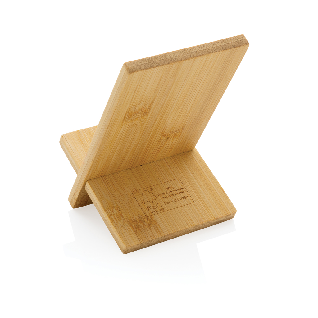 Soporte para teléfono de bambú en caja kraft