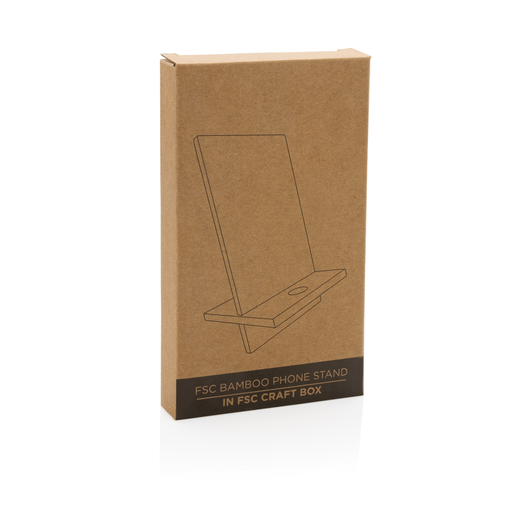 Soporte para teléfono de bambú en caja kraft