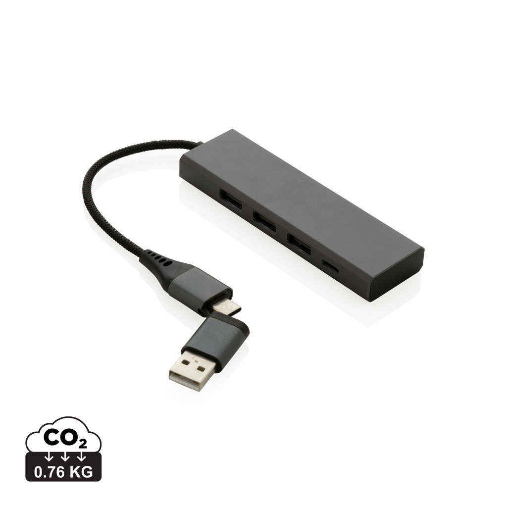 Hub Terra de aluminio reciclado  RCS con 3 puertos USB