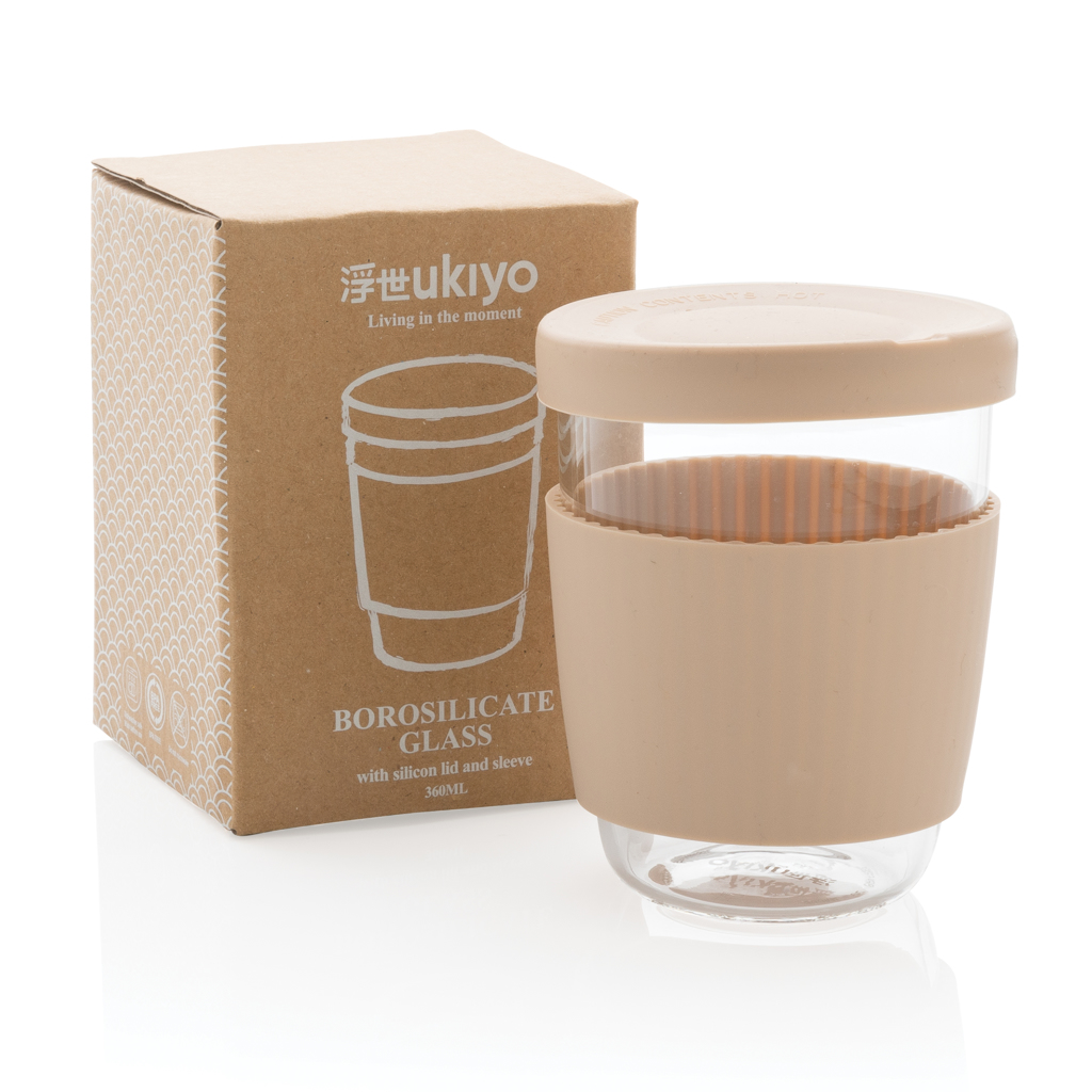 Vaso de borosilicato Ukiyo con tapa y funda de silicona
