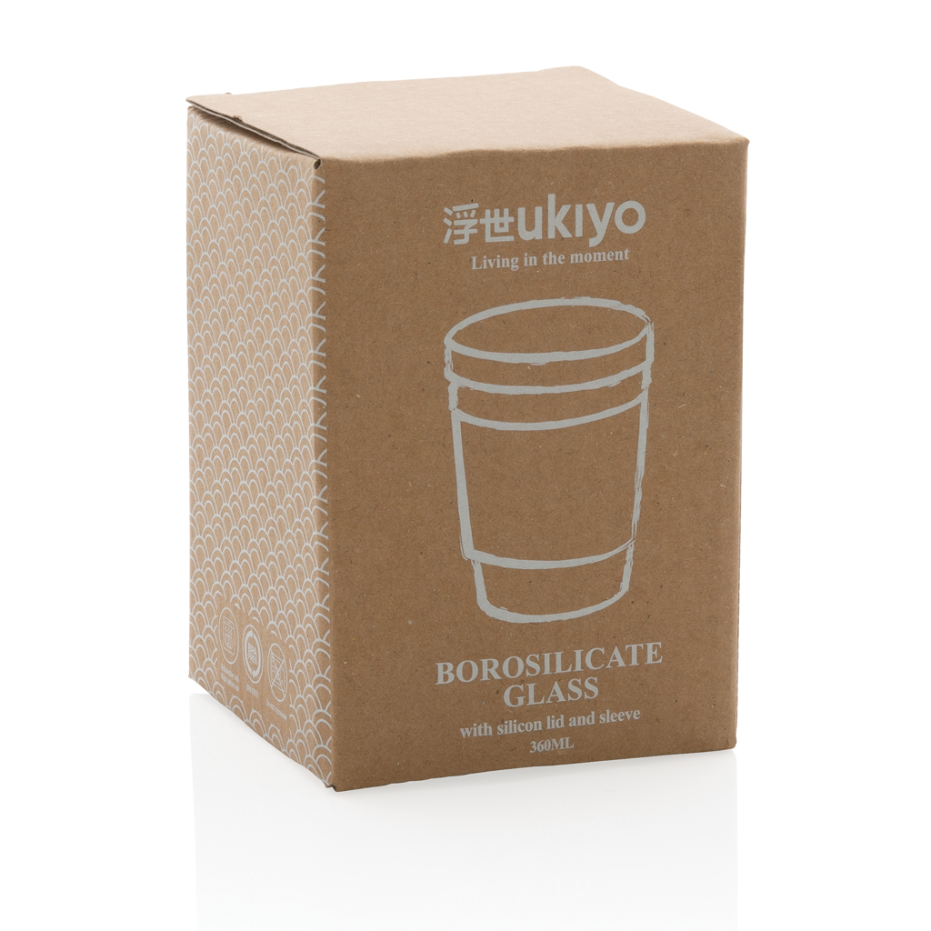 Vaso de borosilicato Ukiyo con tapa y funda de silicona