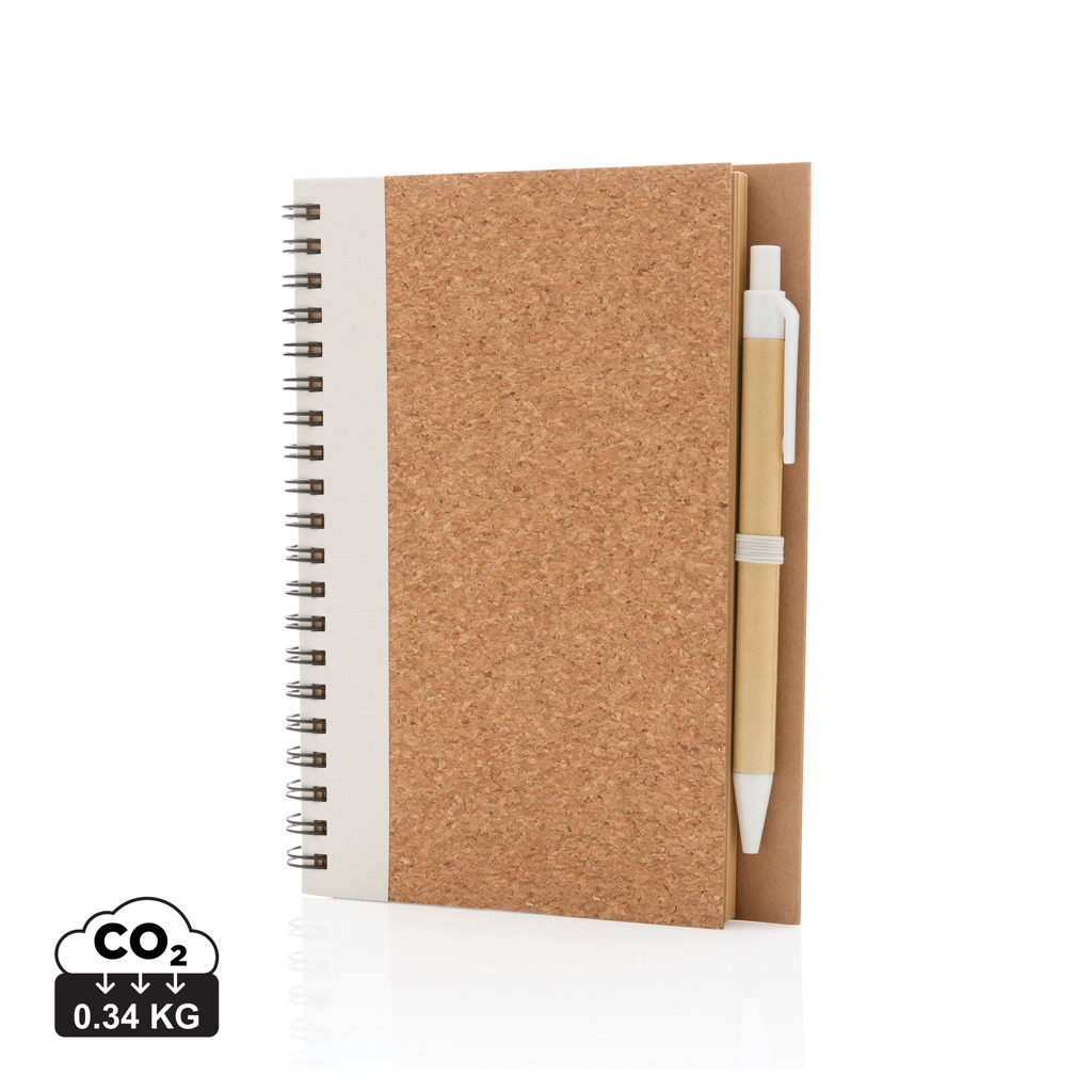 Libreta espiral de corcho con bolígrafo