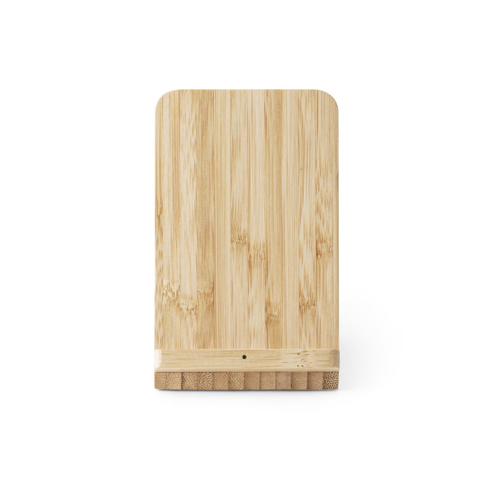 LEAVITT. Soporte para smartphone y porta bolígrafo con cargador inalámbrico rápido de 10 W en bambú