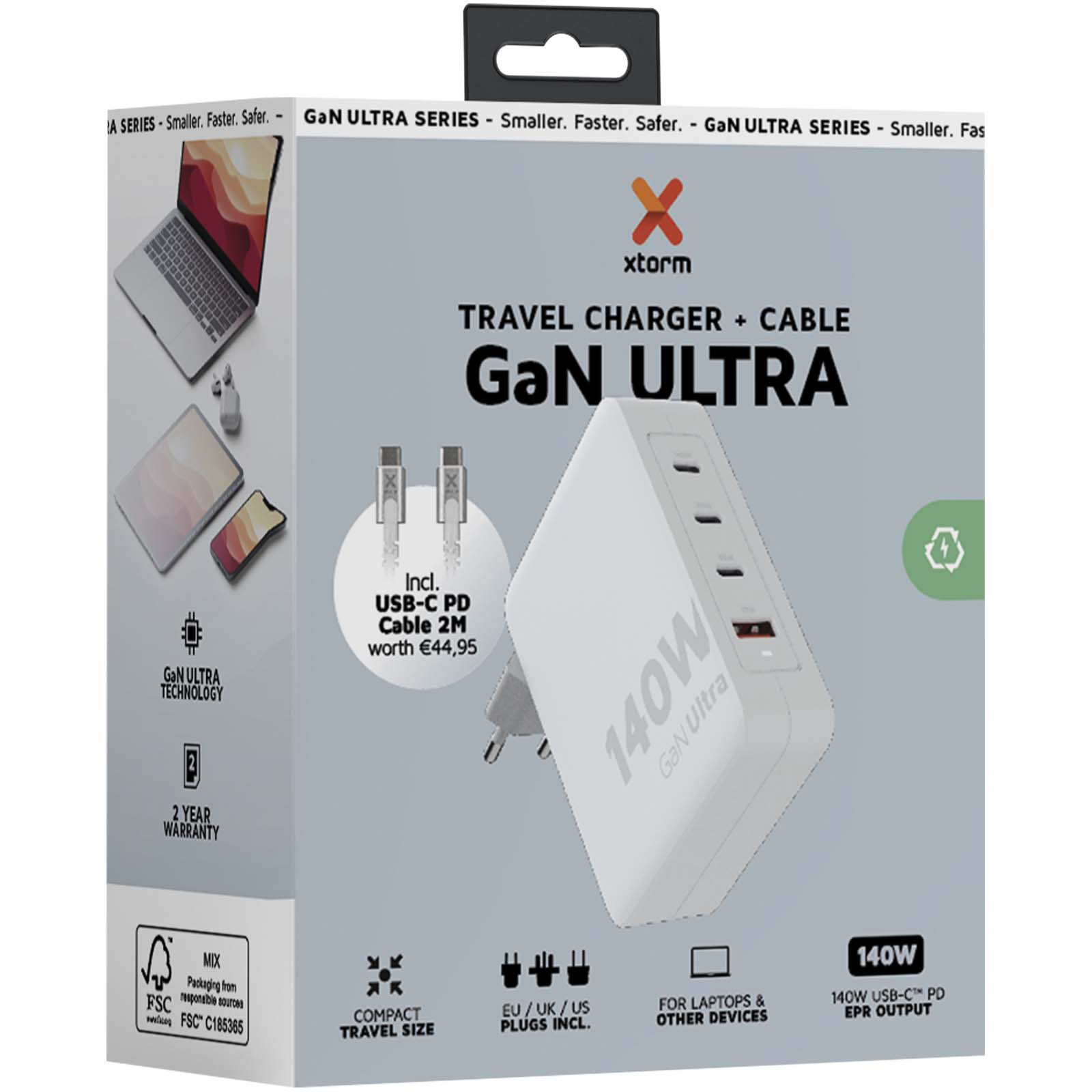 Cargador de viaje de 140 W con cable USB-C PD de 240 W Xtorm XVC2140 GaN Ultra