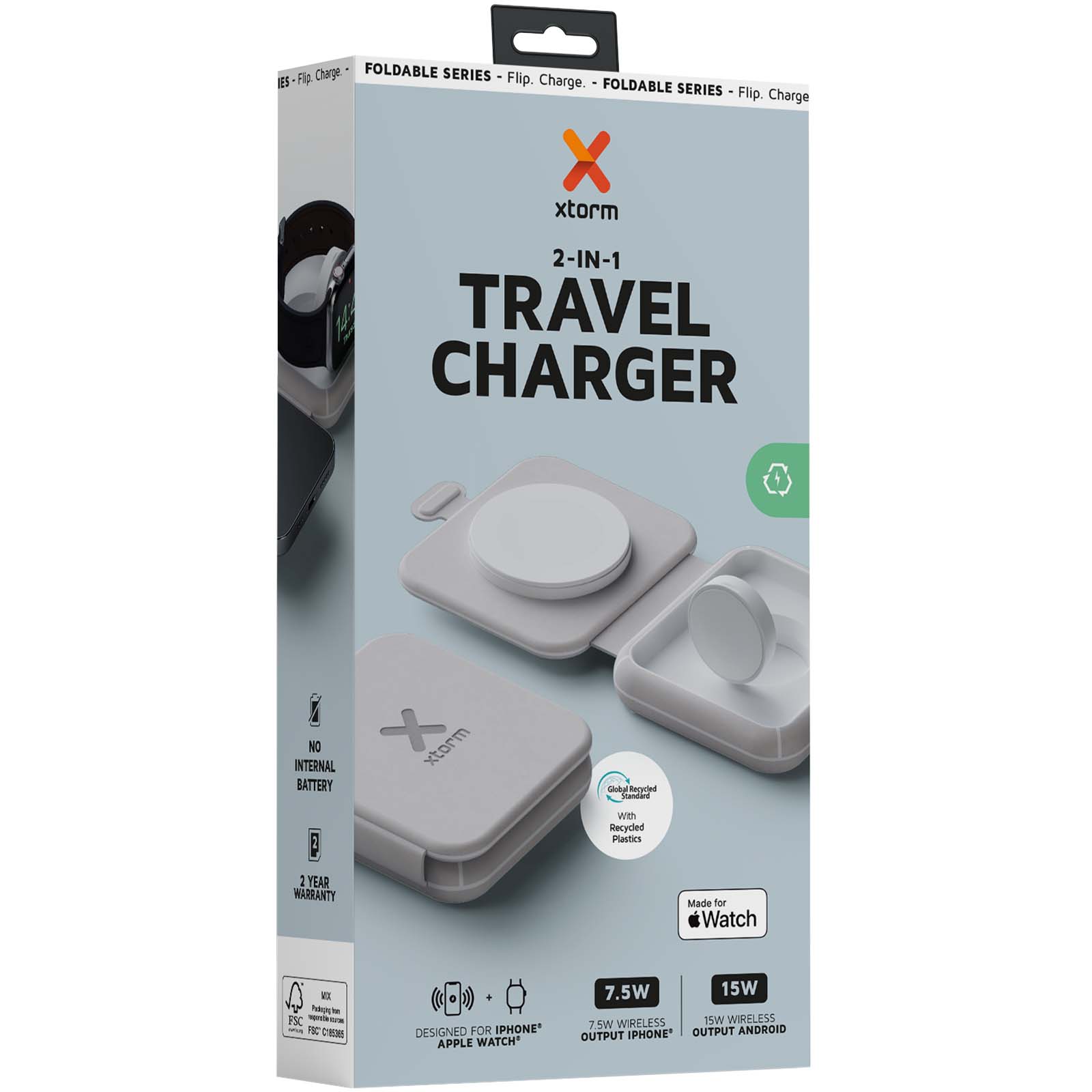 Cargador de viaje inalámbrico 2 en 1 plegable de 15 W Xtorm XWF21
