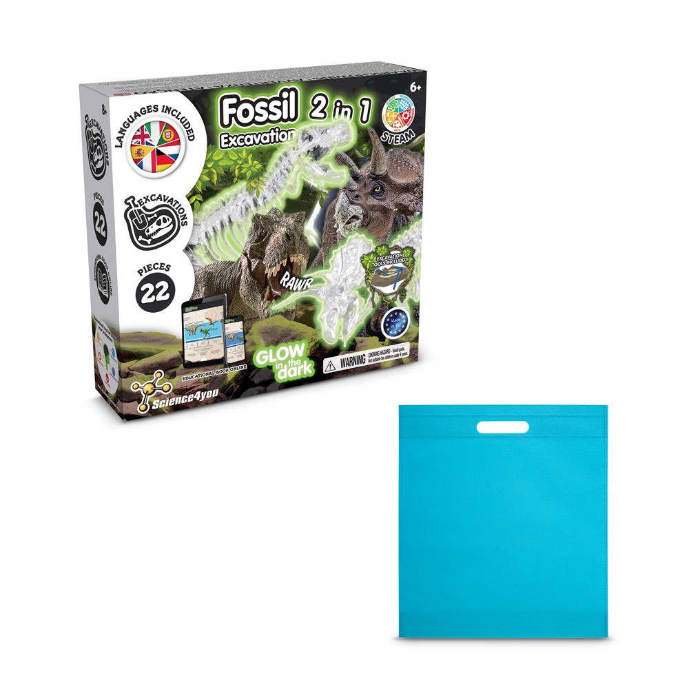 2 in 1 Fossil Excavation Kit IV. Juego educativo suministrado con una bolsa de regalo de non woven (80 g/m²)