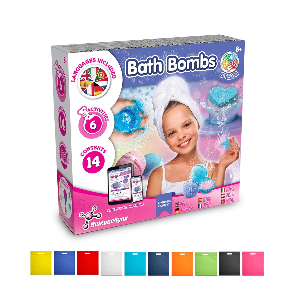 Bath Bombs Kit IV. Juguete educativo suministrado con una bolsa de regalo de non woven (80 g/m²)
