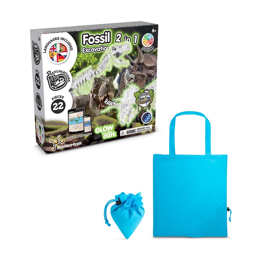 2 in 1 Fossil Excavation Kit V. Juego educativo suministrado con una bolsa de regalo plegable de 190T