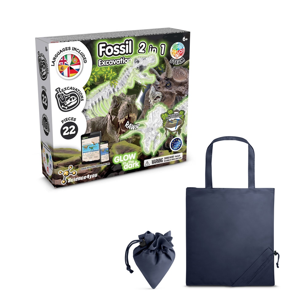 2 in 1 Fossil Excavation Kit V. Juego educativo suministrado con una bolsa de regalo plegable de 190T